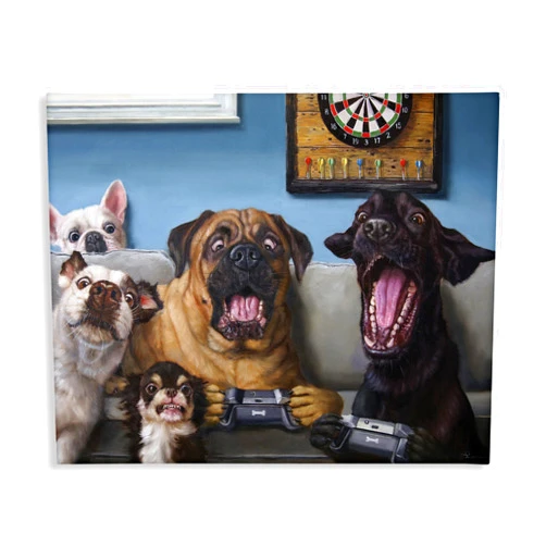 Stupell Industries Funny Dogs Playing Video Games Livingroom Pet Portrait, Designed by Lucia Heffernan Canvas Wall Art, Blue, 16x20