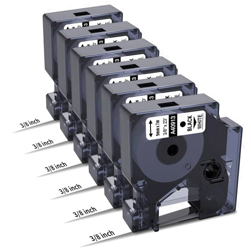 COLORWING 6-Pack Compatible Dymo 41913 (40913) 3/8 Inch D1 Label Tape Black on White 9mm Refills S0720680 for DYMO LabelManager 160 280 360D Label Maker COLORPOP, 23Ft