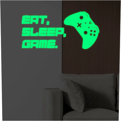 AIYINGYING Eat Sleep Game Wall Decal Glow in The Dark Gamer Wall Stickers EAT.Sleep.Game. Wall Decor Gaming Controller Wall Decals for Boy Girl Kid Bedroom Playroom Decoration,Party Birthday Gift