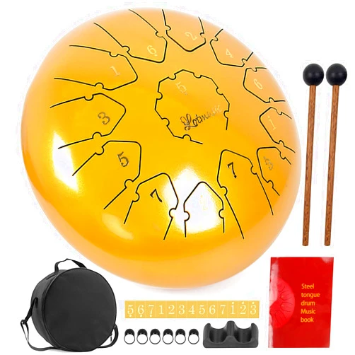 Lotmusic Steel Tongue Drum, lotmusic 13 Notes 12 Inches Percussion Instrument ，Tank Drum - Handpan Drum Kit - Drum Mallets Padded Travel Carry Bag Music Book and Finger Picks for Beginner Adult Kids，C Major