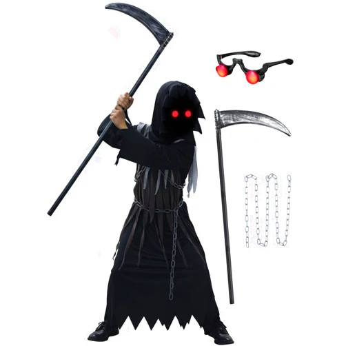 Bosvin Kids Grim Reaper Costume for Halloween, Scary Halloween Costume for Boys Girls, Trick-or-Treat Dress Up