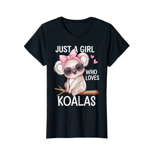 Cute Koala With Bow For Women Kids Girls Tees Just A Girl Who Loves Koalas Apparel Cute Koala Bear T-Shirt