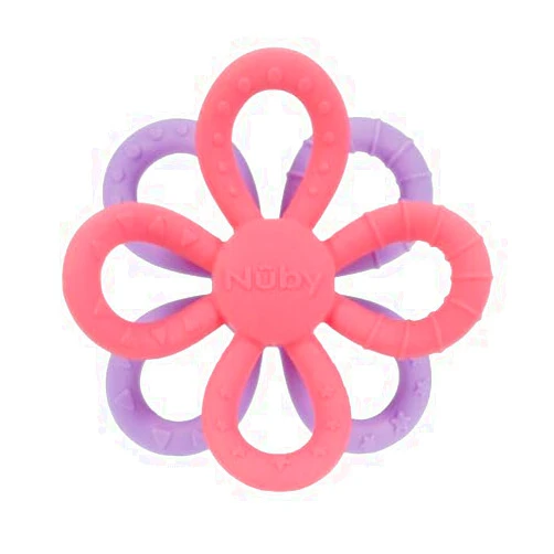 Nuby Fun Loops Teether - Flower-Shaped Infant Teething Toy for Babies - 3+ Months - Pink and Purple - Easter Basket Stuffer