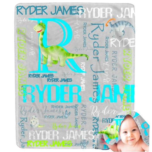 YESCUSTOM Personalized Dinosaur Fleece Throw Blanket for Boys Kids Custom Blankets with Name Baby Blanket Gift for New Mother Customize Name Cute Cartoon
