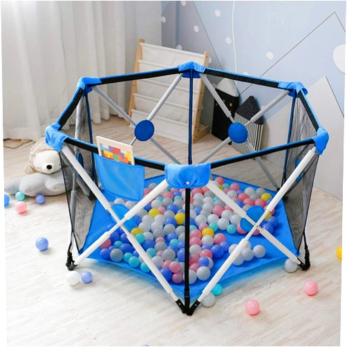 JHBW Indoor and Outdoor Portable Playground, Playpen, Including Storage Bag, Washable, 6 Panels Blue
