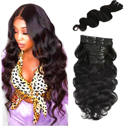 CYIKLI Body Wave Clip In Human Hair Extensions, 8pcs (24inch, Natural Black), 100g, Double Weft, 20 Clips, No Shedding, Easy to Install & Remove, Restyleable, Perfect for Occasions