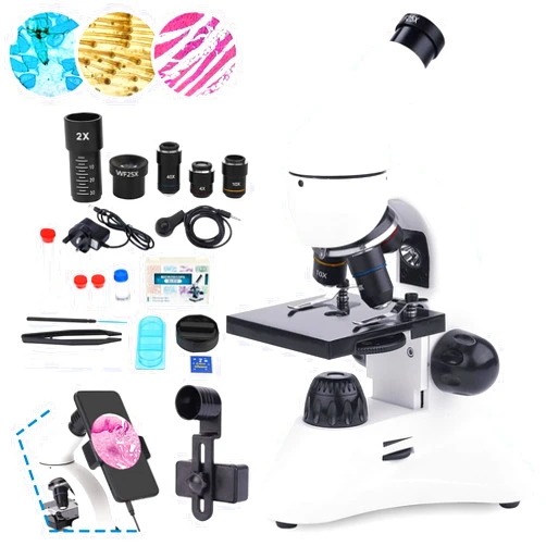 USCAMEL Microscope for Adults Kids, 100X-2000X Biological Compound Monocular Microscope Kits with LED Light, Microscope Slides, Phone Adapter, Beginners Microscope for Students School Home Education