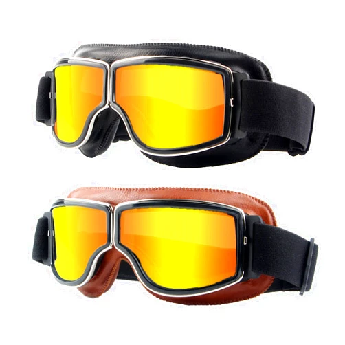 LJDJ Motorcycle Goggles,2 Pack Vintage Anti Fog Pilot PU Leather Glasses Dustproof ATV Off Road Motorbike Helmet Eyewear Protect for Ridding Motorcross Classes Aviator Goggles for Men Women Adult