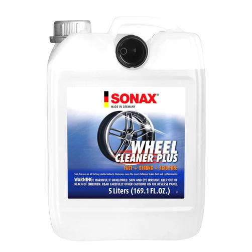 SONAX Wheel Cleaner Plus 5L 230505 | Non-Acid Color Changing Formula for Effortless Removal of Brake Dust Grime and Dirt | Safe for All Wheels | Professional Strength Cleaner | 5L (169oz)