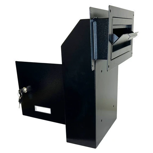 Metateel Door Drop Box for Mail, Rent, Deposit, and Night Key - Through The Door Locking Steel Mailbox with Rear Access | 9.75” L x 4.25” W x 14.75” H (Black)