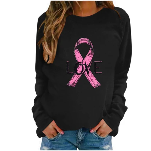 Generic Breast Cancer Survivor Sweatshirt for Women Long Sleeve Pink Ribbon Sunflower Graphic tee Shirt Causal Fashion Blouse