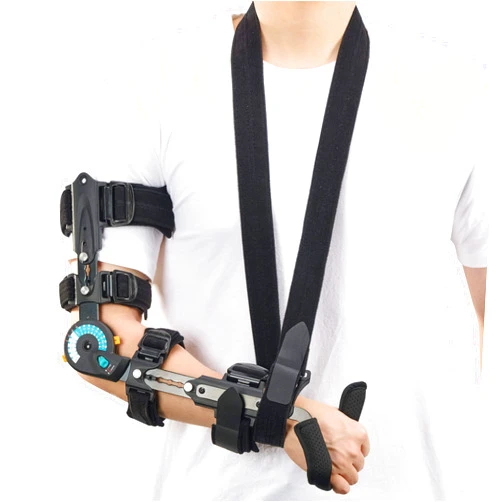Jewlri Hinged ROM Elbow Brace with Hand Grip, Post OP Elbow Brace with Sling Stabilizer, Arm Injury Recovery Splint Support for Post-Op, Surgery Recovery, Fracture Rehabilitation, Right