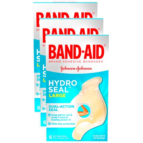 Band-Aid Brand Hydro Seal Large Waterproof Adhesive Bandages for Wound Care and Blisters, 6 ct (Pack of 3)