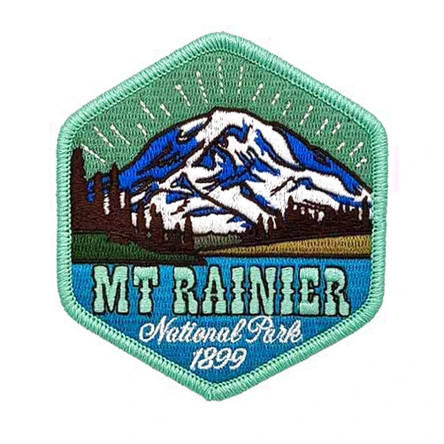 Hike and Draw Mount Rainier National Park Iron-on Embroidery Patch, Blue, 3''H x 2,7''W