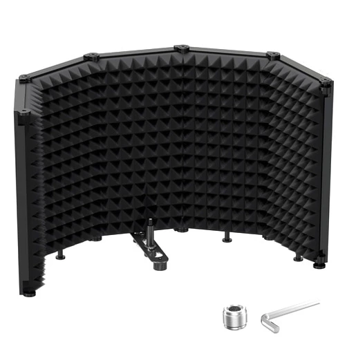 Moukey Microphone Isolation Shield, Foldable Mic Shield with Triple Sound Insulation, Reflection Filter with 3/8