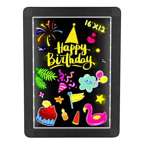 CELLANAN LED Message Writing Board, 16inch x 12inch Light Up Drawing Board Chalkboard Erasable Neon Doodle Flashing Sign with 10 Colors Markers for Kitchen, Supermarkets, Bars, Wedding Black