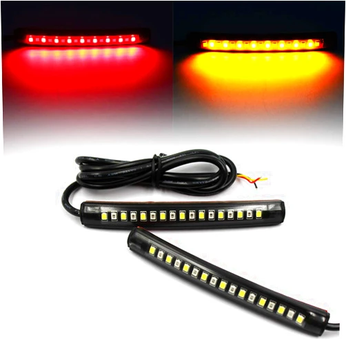 FXC 2x Universal Flexible LED Turn Signal Tail Brake License Plate Light Integrated for Motorcycle Bike ATV Car RV SUV, Brake/Running Tail Light(2Pack) (Amber Red)