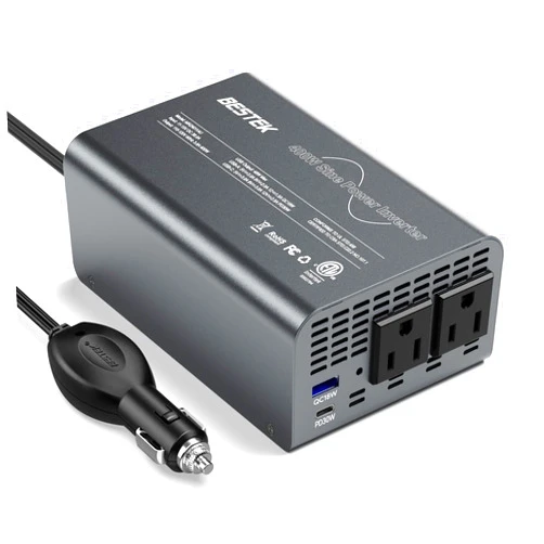 BESTEK 400W Pure Sine Wave Power Inverter - DC 12V to 110V AC Converter, Fast Car Charger Adapter with 30W USB-C/18W Quick Charge/Dual 110V AC Outlet, Car Plug Adapter Outlet for Laptop