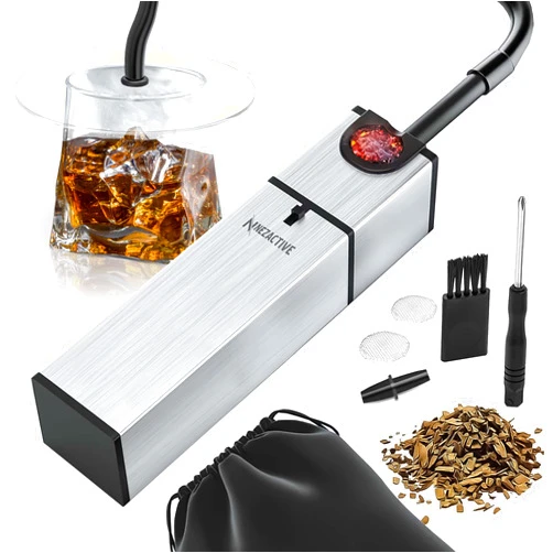 NEZACTIVE Cocktail & Food Smoker 2-IN-1 Kit - Drink Smoker with WOOD CHIPS & ACCESSORIES, Smoke Infuser | Smoking Gun For Meat, Drinks, BBQ, Cheese, Veggies & Sous Vide - Indoor Mini Smoker