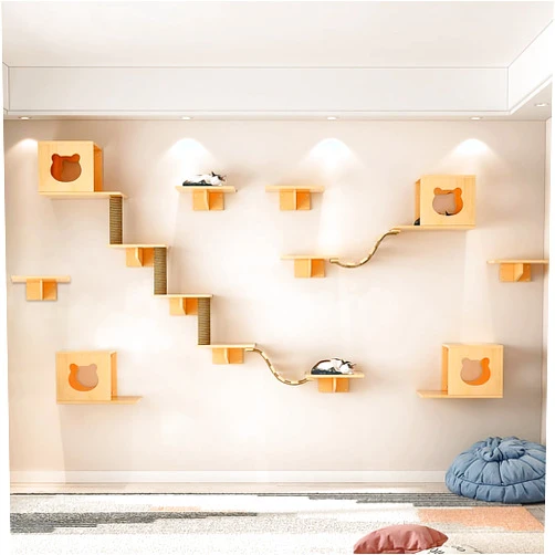 Canormpet Cat Wall Shelves, Cat Wall Furniture, Cat Shelves and Perches for Wall, Cat Wall Steps Set with 4 Cat Condos House, 9 Cat perches, 2 Bridge Ladder, 3 Sisal Cat Scratching Post