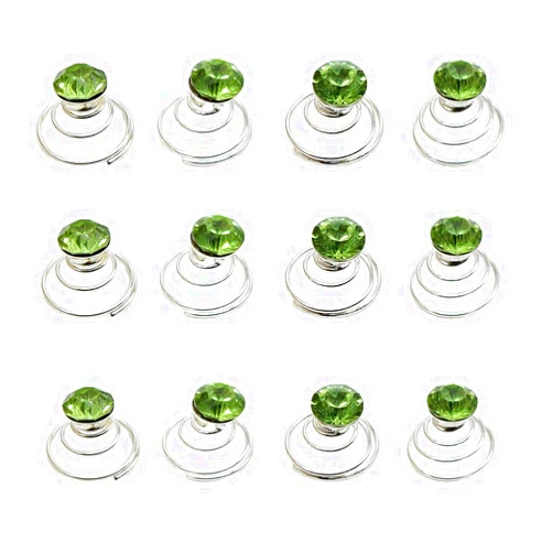 Newstarfactory Gorgeous Rhinestones Hair Spirals Clips Pack of One Dozen (Green)