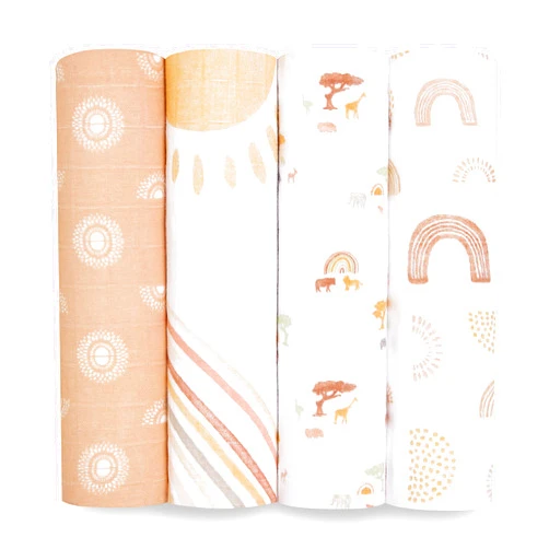 aden + anais Boutique Muslin Swaddle Blanket for Baby Girls and Boys, Newborn Receiving Blanket for Swaddling, 100% Muslin Cotton Swaddle Wrap,4 Pack, Keepin Rising