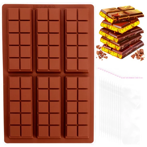 Mity rain Chocolate Bar Mold Deep, Silicone Thick Chocolate Bar Mold for Stuffed Bar, Square Knafeh Pistachio Chocolate Bar Break Apart Candy Bar Molds with 100pcs Storage Bags