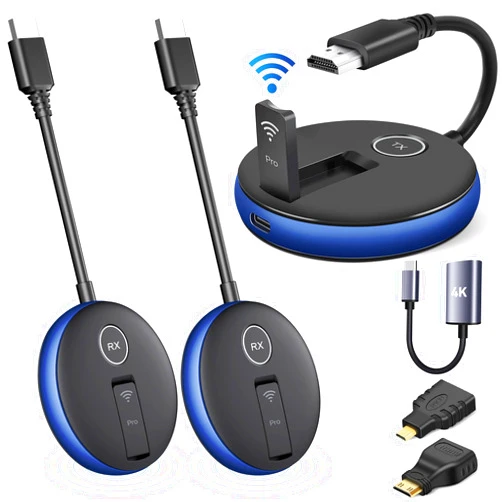 Yomais Wireless HDMI PRO- One Transmitter and Two Receiver, Wirelessly Multi-TV Extender Kit, Heat-Control, Plug and Play, 165FT/50M 2.4G/5.8G @60Hz, Stream Video/PPT from Laptop/PC to Multiple HDTV/Monitor