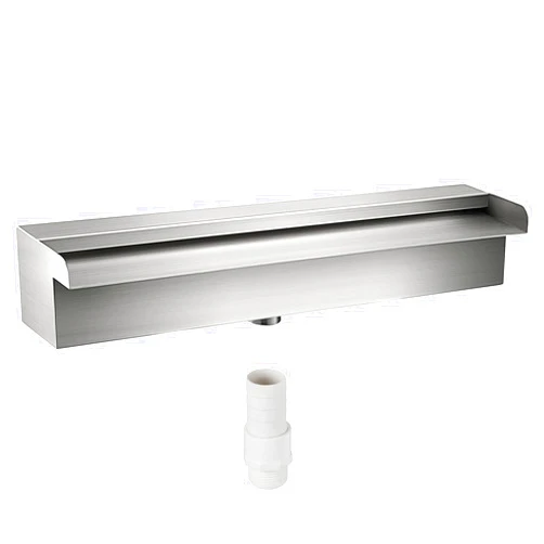 VEVOR Pool Fountain Stainless Steel Pool Waterfall Spillway with Pipe Connector Rectangular Garden Outdoor (17.7
