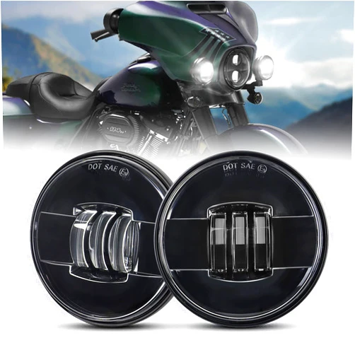 Akmties Motorcycle passing lights Led fog light 4.5 inch Auxiliary Light Projector Driving Lamp for Road king Electra Glide Softail H-D Fatboy(Black)