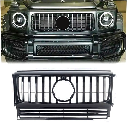 Partzer Front Bumper Grille Grill Compatible with 1990-2018 Mercedes Benz W463 G-CLASS ALL GT Front Grille Black WITH CAMERA HOLE