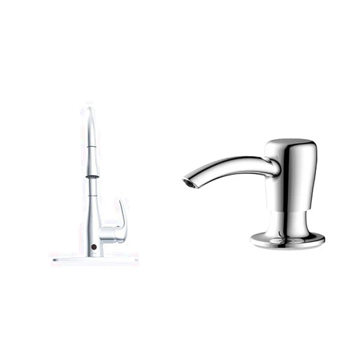 Bio Bidet Flow Motion Activated Single-Handle Pull-Down Sprayer Kitchen Faucet with Soap Dispenser, Chrome.