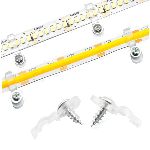 GooChan Strip Light Mounting Brackets,100 Pack Light Strip Fixing Clips,One-Side Fixing,100 Screws Included to Fix COB LED Strips and Bare PCB Light Strips