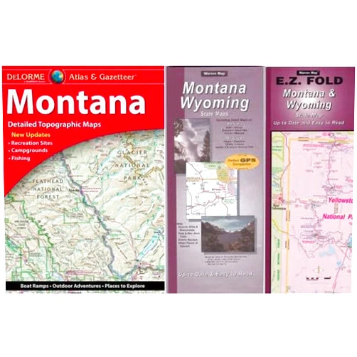 Montana Gazetteer with Montana/Wyoming paper and laminated maps included. The ultimate travel map bundle retail $45.89 for $34.95
