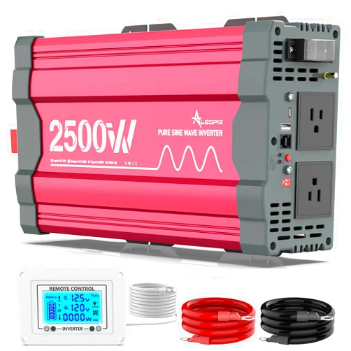 ALEOPIX 2500 Watt Pure Sine Wave Power Inverter 12V DC to 110V 120V Converter for Home, RV and Off-Grid Solar Systems with Type-C Port, 2 AC Outlets, Dual USB Ports, Remote Control with LCD Screen