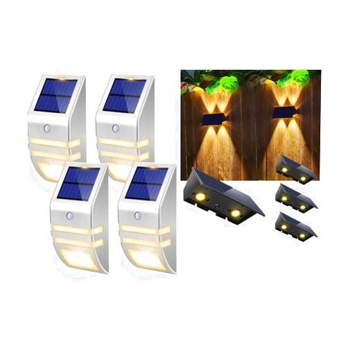 Roopure Solar Lights for Steps Outdoor Waterproof 8 Pack Bundle, 4 Pack Warm White Solar Down Lights Motion Sensor & 4 Pack Solar Up and Down Wall Lights Decorative Security Lighting for Yard Deck