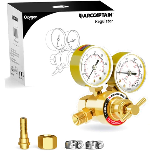 ARCCAPTAIN Oxygen Regulator Gauges Gas Welding, 0-4000PSI and 0-100PSI Welding Gas Gauges With 9/16