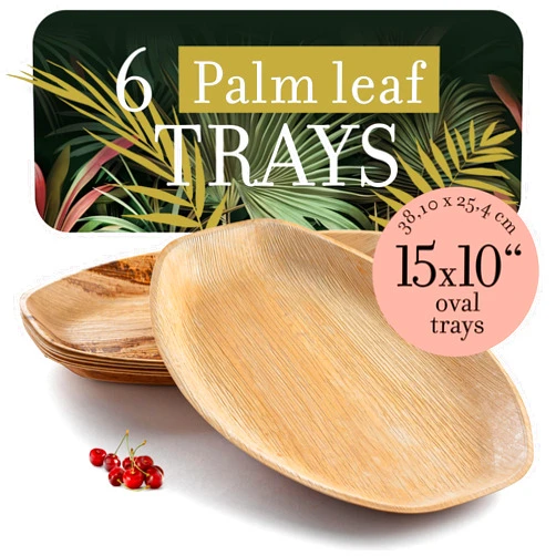 brheez Disposable Bamboo Look - Pack of 6 Oval Serving Platters - 15