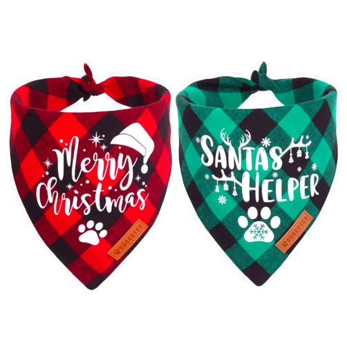 ADOGGYGO Christmas Dog Bandanas, Red Green Plaid Dog Christmas Scarf Bib, Multiple Sizes Offered, Merry Christmas Bandanas for Large X-Large Dogs Pets (X-Large, Christmas)