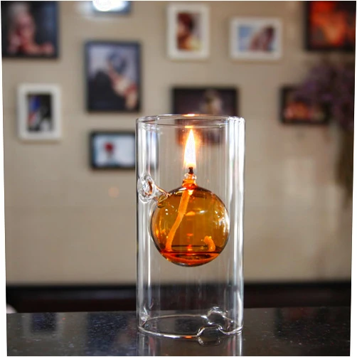 MEMEOKON Glass Oil Light Borosilicate Includes Bliss Suspended Hurricane Candle Holder Sleeve Lamp 8 x15CM (Within Yellow Ball)