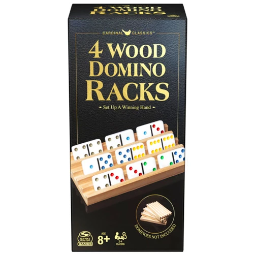 Spin Master Games, Wooden Domino Racks, Set of 4 Trays for Mexican Train Dominoes, Dominoes Games, Classic Game, Kids Game, Adults & Kids Ages 8+