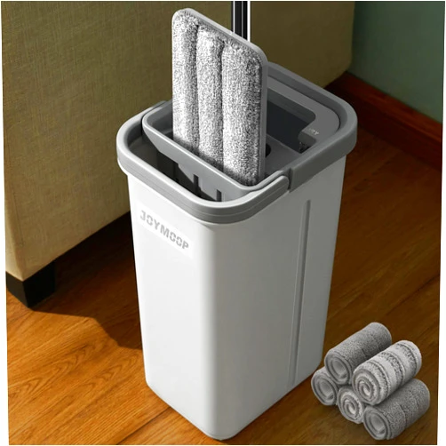 JOYMOOP Mop and Bucket with Wringer Set, Hands Free Flat Floor Mop and Bucket, with 5 Washable Microfiber Pads, Wet and Dry Use, Floor Cleaning System