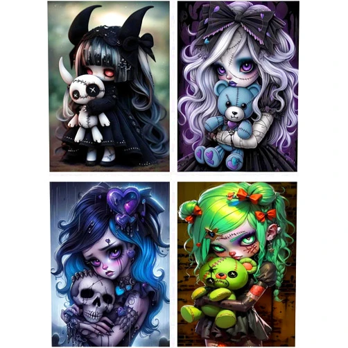 GemZono 4 Pack Diamond Art Kits for Adults Gothic 5D Diamond Painting Kits for Adults DIY Full Round Drill Carton Diamond Art Pictures for Home Wall Decoration(11.8x15.7 inch)