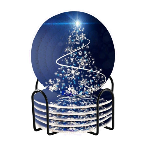 Joisal Christmas Tree Snowflakes Blue 6 Pack Coaster Sets, Cotton Woven Coasters for Drinks Absorbent, Trendy Home Decor, 3.94 Inches