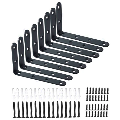 WINKER Corner Brace 8 Pcs Shelf Bracket Heavy Duty Black Steel L Corner Brace, Decorative Joint Angle Bracket for Shelf 5 InchX3 Inch Shelves Wall Hanging Bracket with Screws (125X75mm(5 InchX3 Inch)(4PCS)