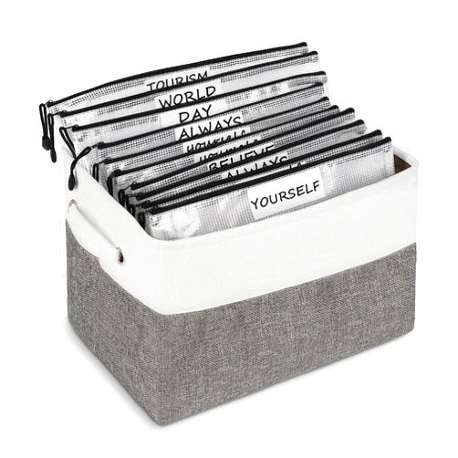 Bfttlity Board Game Storage Include Storage Basket and 10 Zipper Bags Board Game Organizer with DIY Stickers and Double-Sided Adhesive Dots for Travel, Office and Home Organization (Gray)
