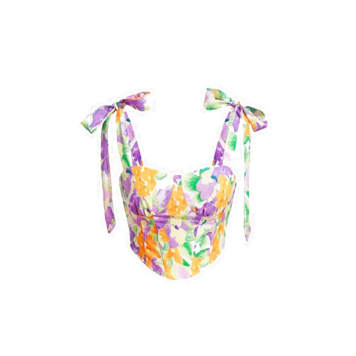 MakeMeChic Women's Sleeveless Camisole Corset Knot Shoulder Boho Floral Crop Tank Top