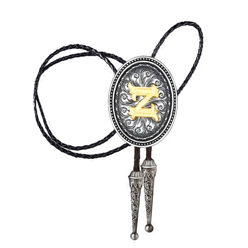 HUABOLA CALYN Bolo tie for Men, Western Cowboy Golden Alphabet Initial Letter ABCDJMR to Y Costume Bolo ties Neckties