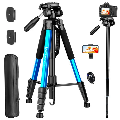 Victiv 72 inch Camera Tripod, Tall Tripod for Camera Cell Phone, Heavy Duty Camera Tripod Stand, Professional Aluminum Monopod, Compatible with Canon Nikon Sony DSLR Cameras - Blue