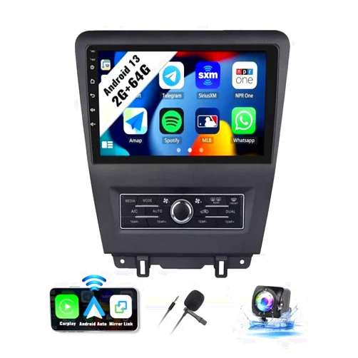 Lawyomus 2G+64G Android 13 Car Stereo for Mustang 2010-2014: 10.1” Touchscreen Radio with Wireless CarPlay & Android Auto, GPS Navigation, Bluetooth, WiFi, FM/RDS Radio, and Backup Camera